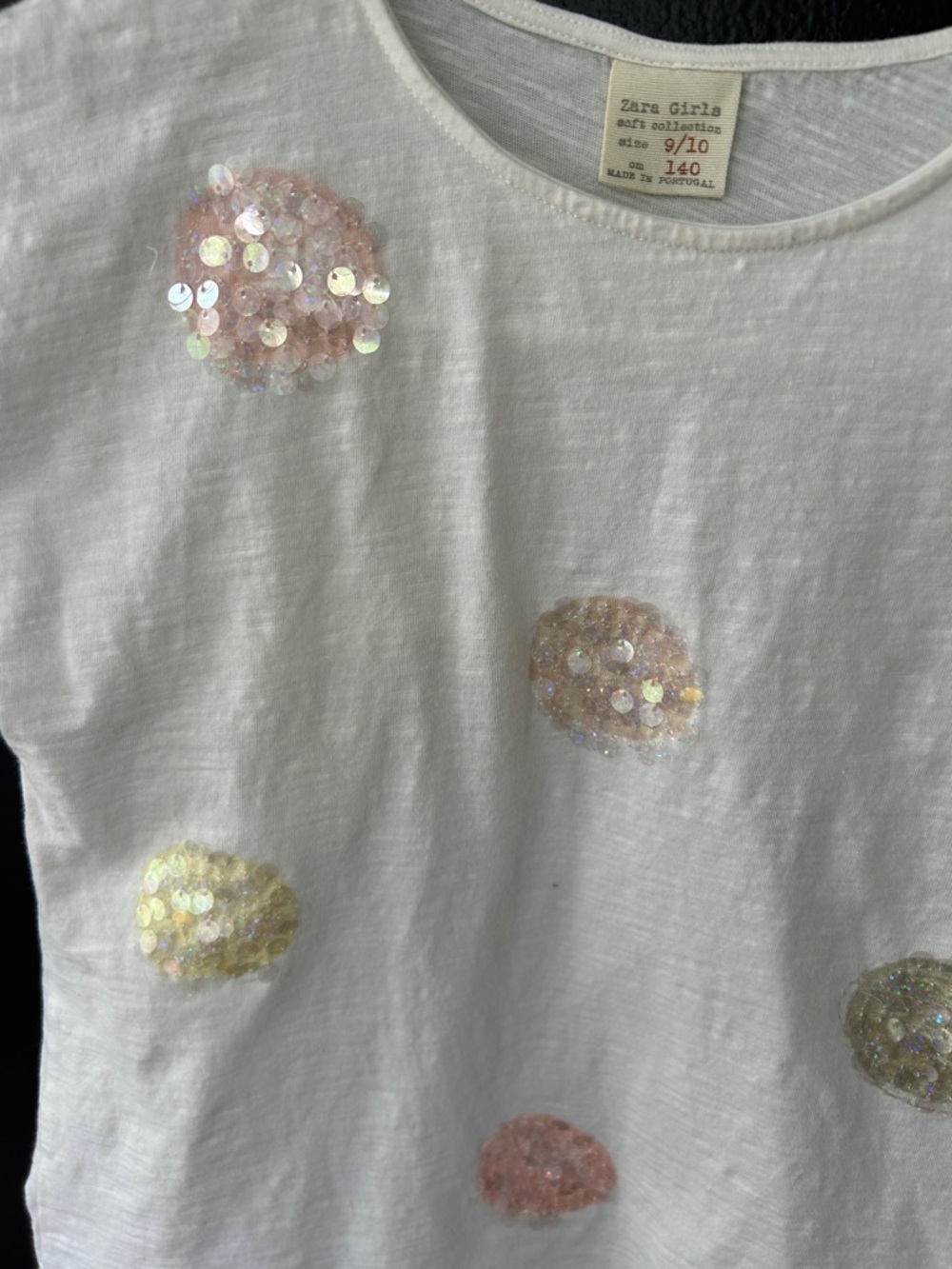 Zara White Short Sleeve Tee with Pastel Sequin Dots - Picture 2 of 3
